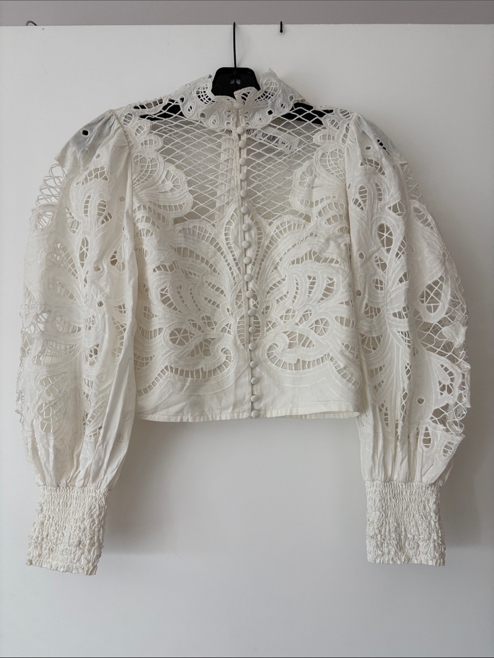 Alice + Olivia Ivory Eyelet Lace Button-Front Blouse